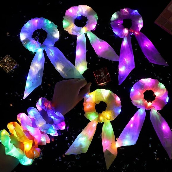 LED Light Up Hair Scrunchies 15 Pack Colorful Glowing Hair Bands for Women Girls main image 5